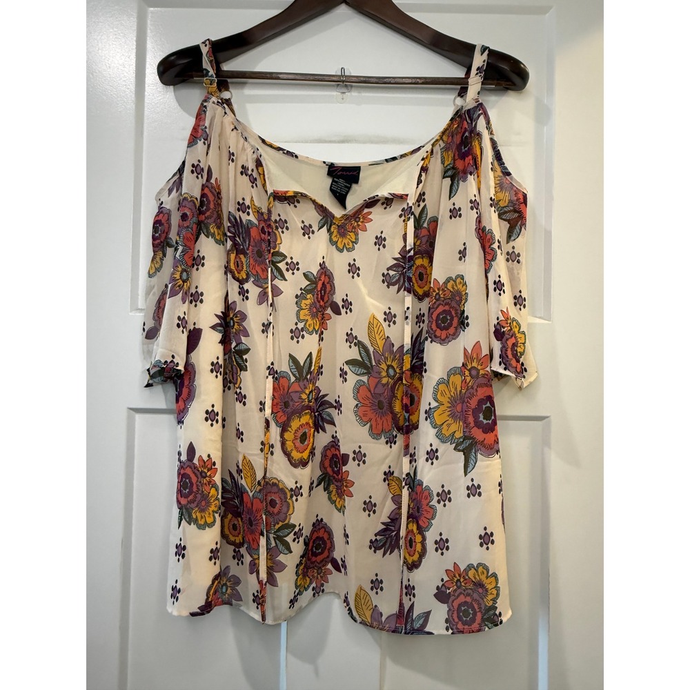 Torrid Womens Floral Cold Shoulder Blouse Cream Multi Color Size 1 Lined Top